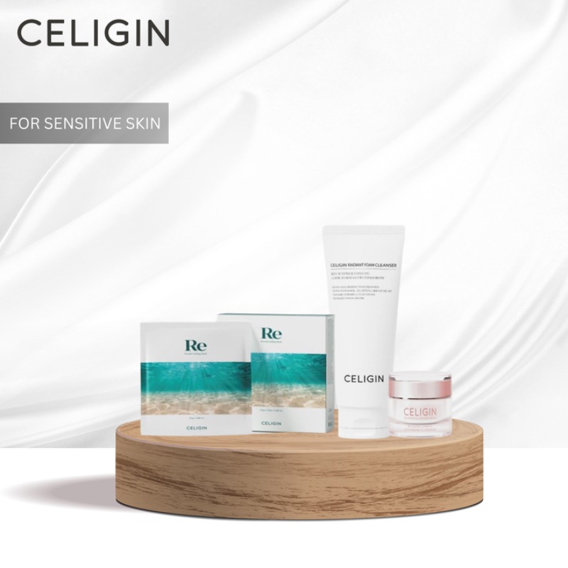 CELIGIN SENSITIVE SKIN COMBO (Radient Foam Cleanser, Re-frush Gelling Mask and Royal Instensive Cream) - Main product image
